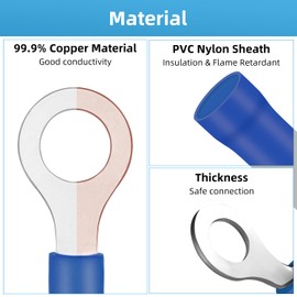 Ring Cable Lugs 0.5-6 mm² Zip Terminals Crimp Connector Partially Insulated PVC Cable Connector Made of Tin-Plated Copper (0.5-1.5 mm², M10)