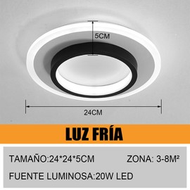 Lampara de Techo LED para Interior de Casas Moderna, 20W 3000LM 6000K Luz Blanca Lámparas Circular Plafon de Techo para Cocina, Baño, Recamara, Pasillo, Sala