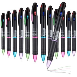 DWFEYOI 4 Colours Ballpoint Pens, 12 Pieces Ballpoint Pens Multicoloured 4 in 1 Retractable Ballpoint Pen 4 Colours (Red, Green, Blue and Black), Multicoloured Pens for Students, Children, Office,