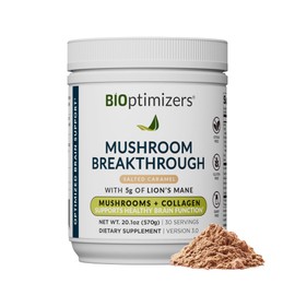 BIOptimizers Mushroom Coffee Alternative – Salted Caramel Drink – Lion’s Mane, Chaga, Reishi + Collagen Peptides for Focus, Energy & Gut Health – Adaptogenic Mushrooms & MCT Powder – 30 Servings