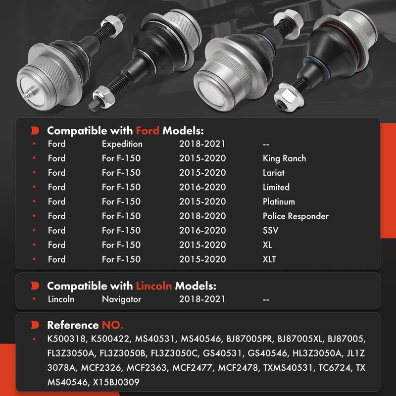 A-Premium Set of 4, Front Upper Lower Ball Joints, Compatible
