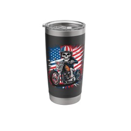 US Flag Motorcycle Skeleton Biker 4th July American Stainless Steel Insulated Tumbler