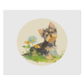 2 x 'Cute Yorkshire Terrier Puppy with Flowers' Microfibre Lens/Glasses Cleaning Cloths (LC00032175)