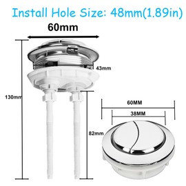 48mm Toilet Tank Push Button Toilet Button Dual Push Flushing Toilet Button Toilet Button Valve Replacement Kit with Thread Diameter,for Glacier Bay Aquasource TOTO, American Standard(1.88 inch)
