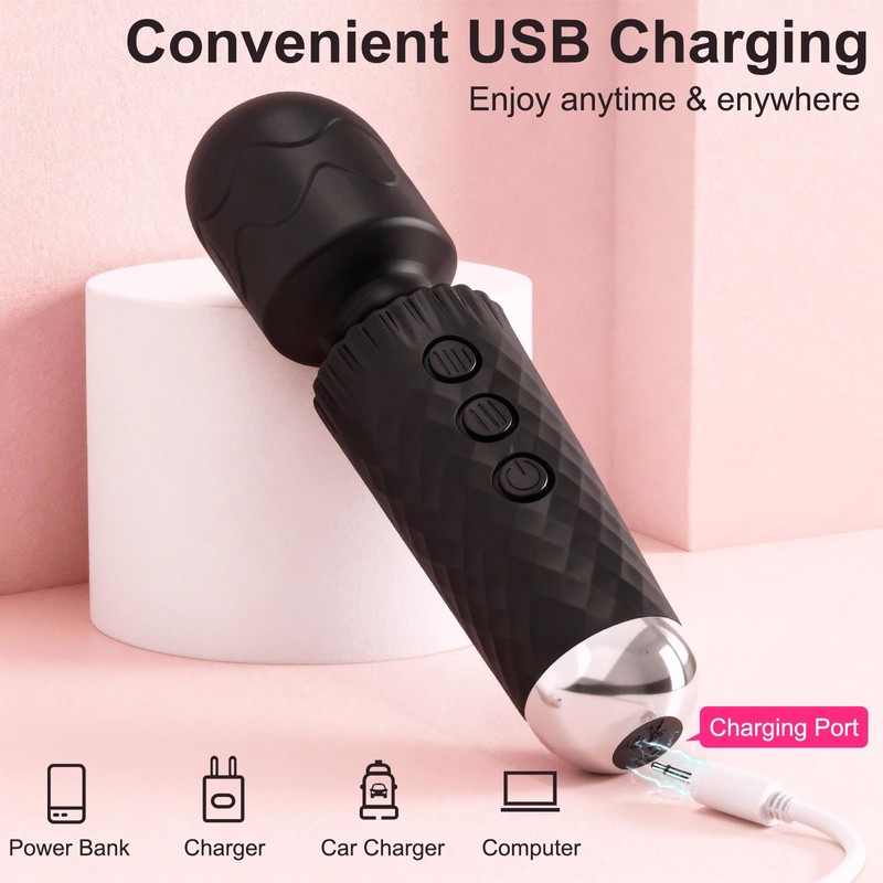 Upgraded Handheld Rose Black Mini Massager Tool Device, Premium Silicone