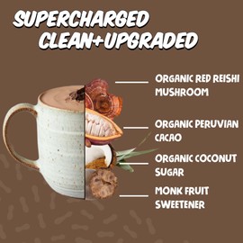 Renude Reishi Cacao - Mushroom Hot Chocolate, Coffee Alternative, Mushroom Drink, Cacao Powder, Hot Cocoa Mix with Reishi, Sleep Support, Organic Ingredients - 30 Servings