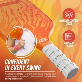 Pickleball Paddles Set of 2, USAPA Approved T300 Carbon Fiber, Polypropylene Honeycomb Core, Anti-Slip Grip, 4 Pickleballs, Carry Bag, Pickleball Paddle Set for Men and Women (Fiery Orange)