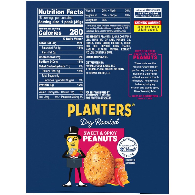 PLANTERS Sweet and Spicy Peanuts, Dry Roasted Peanuts, Spicy Nuts,