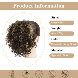 DOROJJ Curly Drawstring Ponytail Extension for Black Women Curly Ponytail Extension Drawstring Ponytail Curly Hair Extensions Ponytail Extensions for Women (Brown with Honey Blonde)