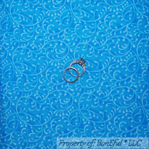 Signature BonEful FABRIC FQ Cotton Quilt Turquoise Blue White Flower