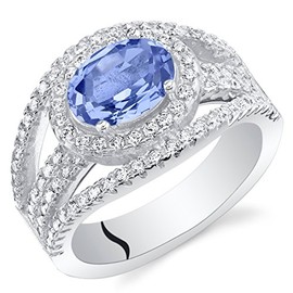 PEORA Simulated Tanzanite Serenity Ring for Women 925 Solid Sterling Silver, 1.50 Carats Oval Shape 8x6mm, Size 7, Engagement, Promise, Statement Ring, Blue Purple Tanzanite Ring, w/Jewelry Box