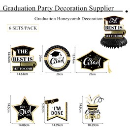 6 Pcs Honeycomb Centerpiece for 2024 Graduation Decorations, Table Honeycomb Decoration for 2024 Graduate,2024 Honeycomb Centerpiece Graduate Celebrations Family Graduating Party Supplies