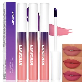 3Pcs Long Lasting Matte Peel Off Lip Stain, Tint, and Liquid Lipstick Set - Waterproof Glossy Makeup With Lip Liner