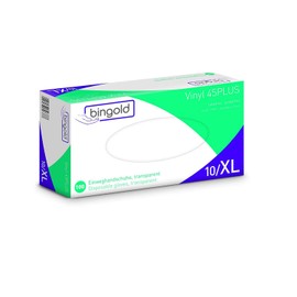 BINGOLD Vinyl 45Plus Disposable Gloves – Transparent – Pack of 100 – XL – Powder-Free, Non-Sterile – Disposable Vinyl Gloves