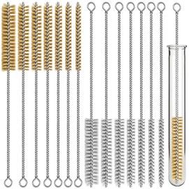 14pcs Stainless Steel & Brass Wire Brush, 12 inch Pipe Tube Cleaner Brush, Bore Brushes Metal Bristle Cleaning for Tubes, Cylinders, Bottle, Auto Parts (6mm/8mm/10mm/12mm/15mm/18mm/20mm)