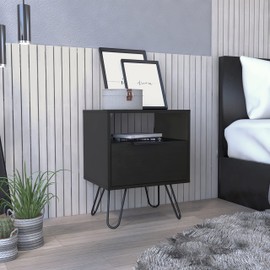 Udorich Sleek and Functional Black Nightstand with Hairpin Legs, Compact Design, Efficient Storage Solutions, Easy to Assemble