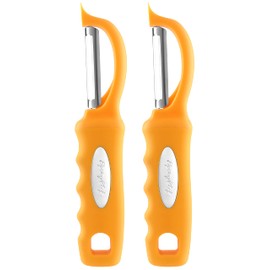 Spring Chef Premium Swivel Vegetable Peeler for Kitchen, Stainless Steel Potato Peeler with Comfortable Handle, Dishwasher Safe Metal Food Peeler for Apple, Veggie, Fruit, Carrot - Set of 2 - Mango