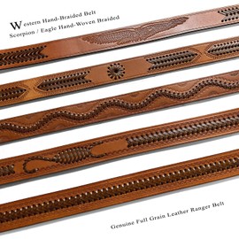 2285 Western Scorpion Hand-Woven Braided Genuine Full Grain Leather Belt 1-1/2"(38mm) Wide (Tan, 40)