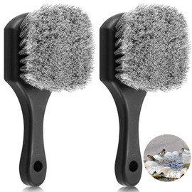 CroBlissful 2 Pcs Bird Bath Brush Hard Bristle Brush Gray Stiff Bristle Cleaning Brush with Plastic Handle Utility Scrub Brush for Bird Feeder Bath Accessories Fountain Outdoor Cleaning