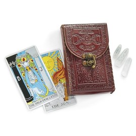 SAGEFINDS Tarot Card Protective Case, Embossed Genuine Leather Holder for Most Standard Size Tarot and Oracle Decks, Protective Hard Case Storage Box