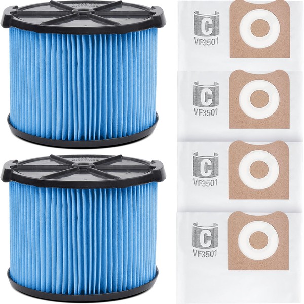 2 Pack VF3500 Filter Replacement for Ridgid Portable Vac 3-4.5