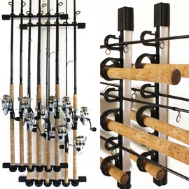 Rush Creek Creations Fishing Rod Holder for 6 Rods, Fishing Pole Holder for Garage Organization & Wall Storage, for Fishing Reels, Fishing Gear, & Fishing Accessories (Vertical/Horizontal Rack) 2 Pack