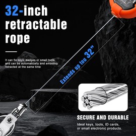 Retractable Keychain, Heavy Duty Carabiner Badge Holder, Tactical ID Badge Reel with 32” Steel Retractable Cord, 10 OZ with Badge Strap and Key Ring（Orange）