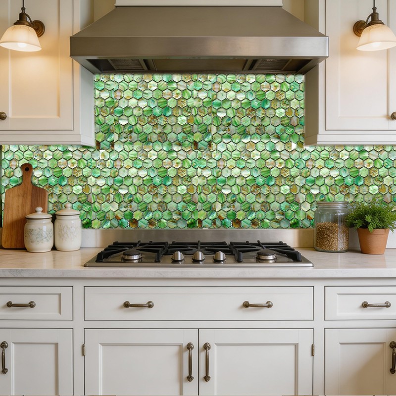 MOP Green Hexagon Mother of Pearl Backsplash Tile 1 Sheets