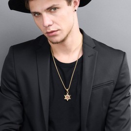 U7 Megan Star Pendant with Ruby Stone 18K Gold Plated Jewish Jewelry Star of David Necklace for Men Women