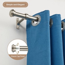 Brushed Nickel Curtain Rods for Windows 72 to 144 Inch, Heavy Duty 1 Inch Diameter Single Curtain Rods, Telescoping Drapery Rods with Aluminum Alloy End Cap Finials, Wall Mount and Ceiling Mount