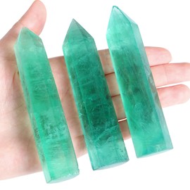 ZHIYUXI 3.7-4" Green Fluorite Crystals Wands Gemstones Crystal Tower 1 Pc Hexagonal Pointed Stone Large Crystals Reiki Energy Balancing Meditation Therapy Decoration Gifts