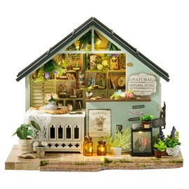 MAGQOO DIY Miniature Dollhouse Kit with Furniture Creative Room Mini Wooden Doll House Accessories DIY Doll House Room Box(Green Plant Studio)