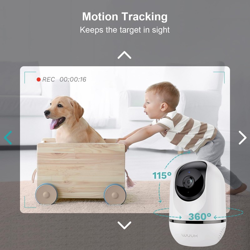 WUUK 4MP Indoor Security Camera, Pan Tilt Cam for Baby/Elder/Dog/Pet,