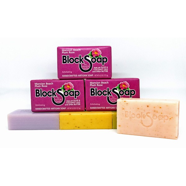 Plum Rose Artisan Bar Soap 3-Pack with Sea Salt, Olive Oil, Coconut Oil and Shea Butter (4.5oz)