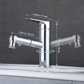 HUAHUALALA Bathroom Sink Faucet with Pull Out Sprayer for Sink 1 Hole,Three Water Flow Modes with Rotating Spout, Brass Single Handle for Hot and Cold Water Vanity Basin Faucet,Chrome