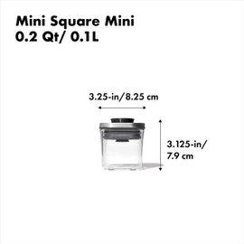 OXO Airtight Storage Container, 0.2L Stainless Steel Pop Container, Mini Square, Mini Gray