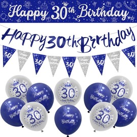 Mens 30th Birthday Decorations - Blue, Silver, Navy, Happy 30th by Wonsta