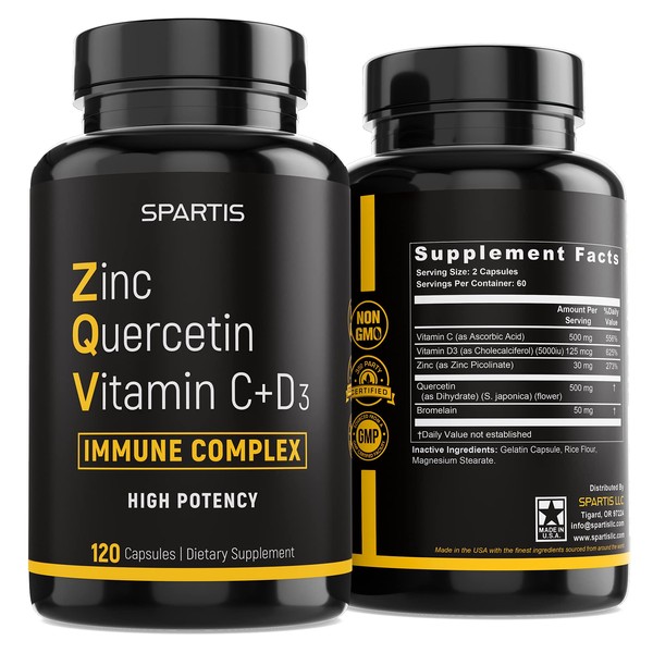 Zinc Quercetin 500mg with Vitamin C Vitamin D3 Bromelain Immune