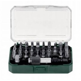 Metabo Bit Box 32-Piece LC, 626697000 (with Magnetic Bit Holder 60 mm, Adapter, Length 25 mm, S 2-Bits, Torx Tamper, Bits Made of Chrome Vanadium Steel), 10 x 7 x 3 cm