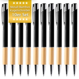 iulias Freude schenken! Metal Ballpoint Pen with Bamboo Handle I Set of 10 Blue Ink I Robust & High Quality I Black Ballpoint Pen I Comfortable Writing