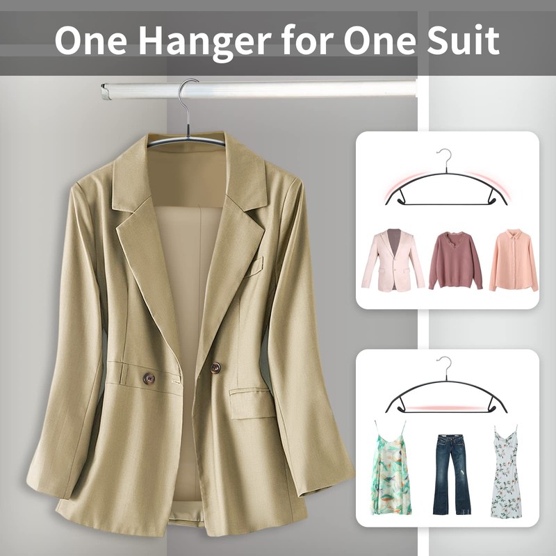 FSUTEG Black Hangers 20 Pack - No Shoulder Bump Non-Slip