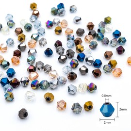 JEBBO 4500pcs 2mm Bicone Crystal Beads, Bulk Small Faceted Bicone Glass Beads for Jewelry Making DIY Craft Bracelet Necklace Earring with Container Box (15 Plated Metallic Colors)