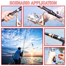 Telescopic Fishing Rod Combo - 2PCS 7.89FT Collapsible Carbon Fiber Pole Set, Spinning Reel Lures Lines Kits with Carrier Bag for Travel Saltwater Freshwater Fishing Gifts for Adults Beginer