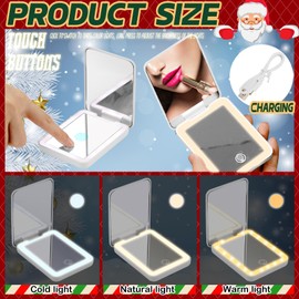 Shellwei Pocket Mirror Christmas Stocking Stuffers for Women White Elephant Gifts Rechargeable Travel Makeup Mirror 1X/ 2X LED Makeup Mirror Small 3 Color Lighting Dimmable Touch Screen(White)
