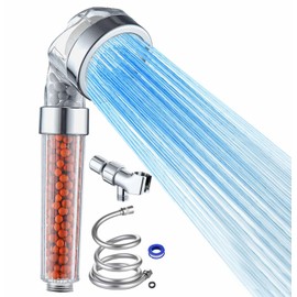MineralStream LED Ionic Shower Head Kit with Replacement Beads + Hose + Shower Holder + Arm Diverter| High Pressure Handheld Showerhead with LED Lights for Spa like Experience