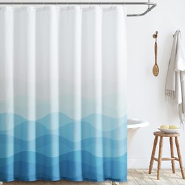 jinchan Ombre Blue Shower Curtain Fabric Shower Curtain Coastal Beach Ocean Wave Bathroom Shower Curtain Gradual Color Design Nautical Waterproof Hooks Included 70x72 inches 1 Panel