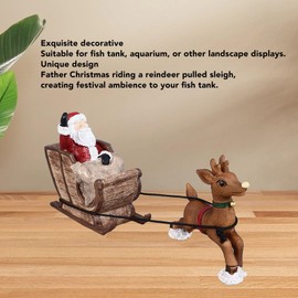 Focket Christmas Aquarium Decorations, Resin Santa Claus Reindeer Sleigh Fish Decoration, Decorative Aquarium Santa Claus on Sleigh Xmas Miniature Figurines Micro Landscape