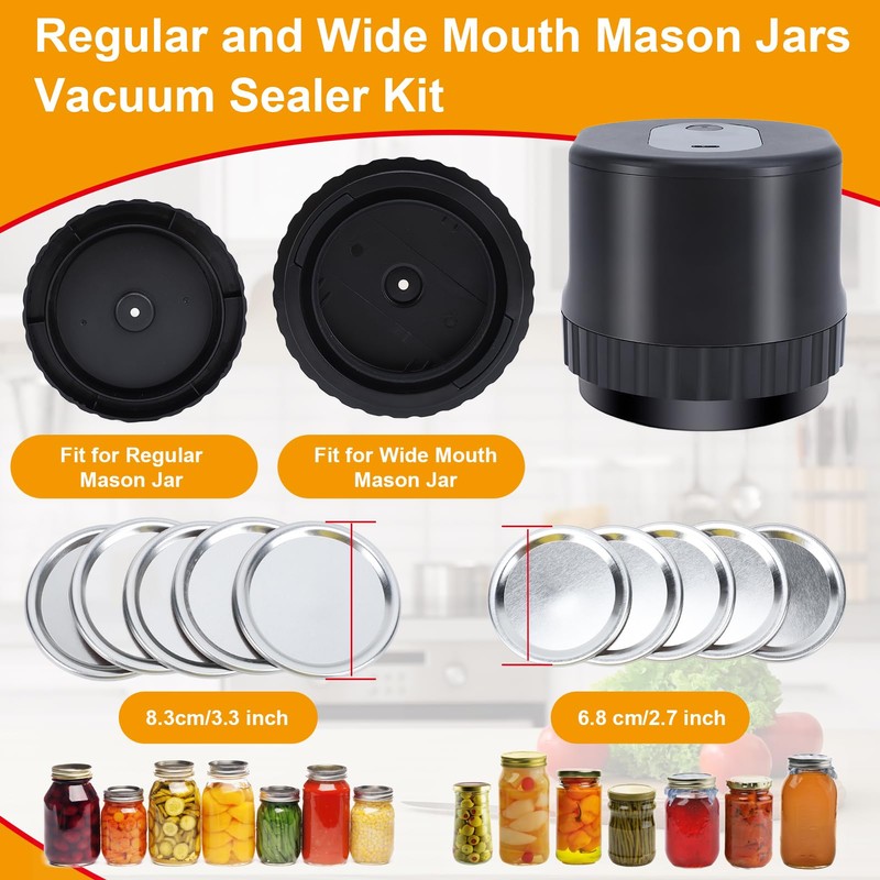 Electric Mason Jar Vacuum Sealer Suitable for Regular and Wide