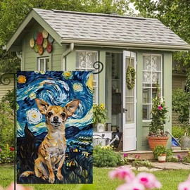 BlissYard Chihuahua Garden Flag 12x18 Double Sided Flag Starry Night Garden Flag Holiday Seasonal Yard Flag for Outside Welcome Porch Yard Patio Yard Banner
