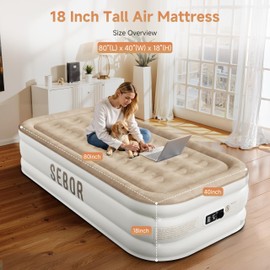 Sebor Air Mattress Twin with Built-in Pump 18", Comfortable Self-Inflating Air Mattress with High-Speed Pump, Durable Blow Up Mattress Twin with Storage Bag for Guests, Camping, Travel
